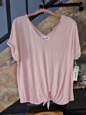 Pink V-Neck Tie-Front Top